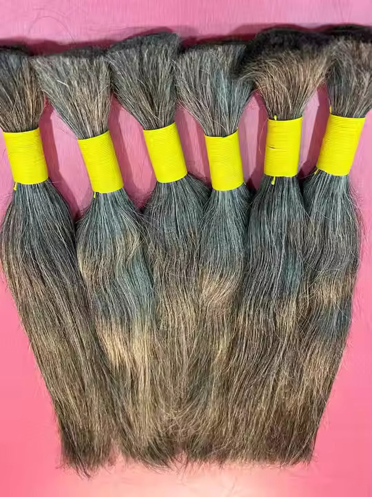 Natural Grey Bulk Human Hair Raw Indian Hair for Braiding 18inch 100gm