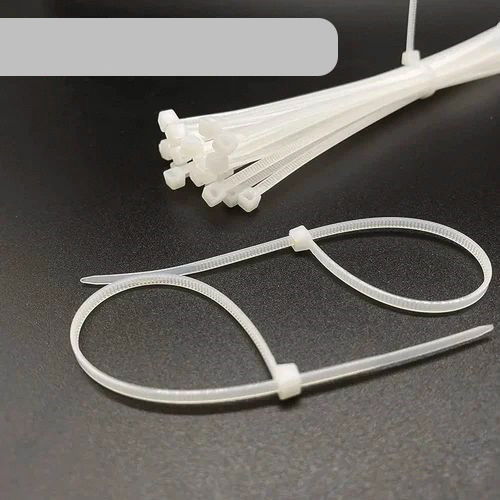 Nylon Cable Tie - Plastic Material, Flat Conductor Shape, Stranded Type, White Connector Color | Ideal For Industrial Applications, 6-month Warranty