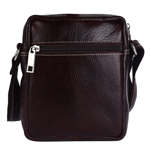 Leather Sling Bag - High-quality Leather, Zipper Closure, Brown Color, Modern Design, Plain Pattern, Warranty Included