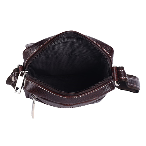 Leather Sling Bag - High-quality Leather, Zipper Closure, Brown Color, Modern Design, Plain Pattern, Warranty Included