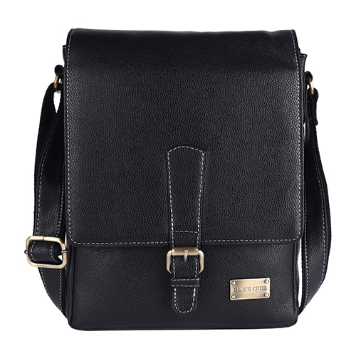 Artificial Leather Sling Bag - Color: Black