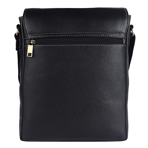 Artificial Leather Sling Bag - Color: Black