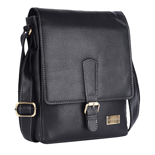 Artificial Leather Sling Bag - Color: Black
