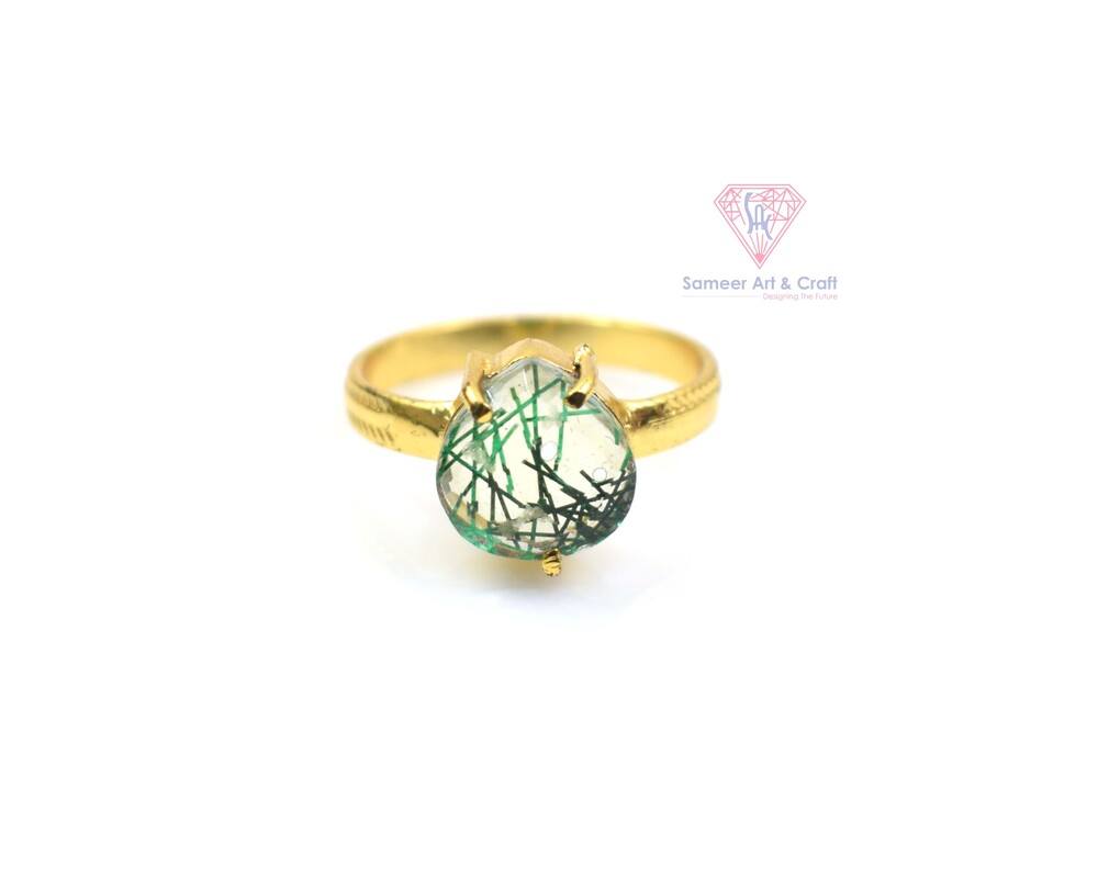 Green Rutile Gemstone Gold Plated Ring