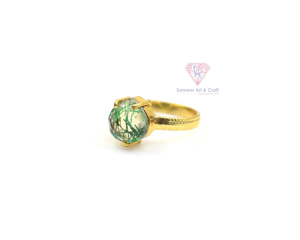 Green Rutile Gemstone Gold Plated Ring
