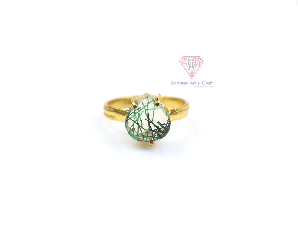 Green Rutile Gemstone Gold Plated Ring