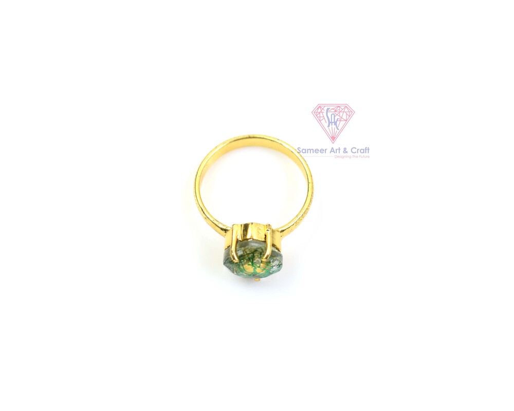 Green Rutile Gemstone Gold Plated Ring