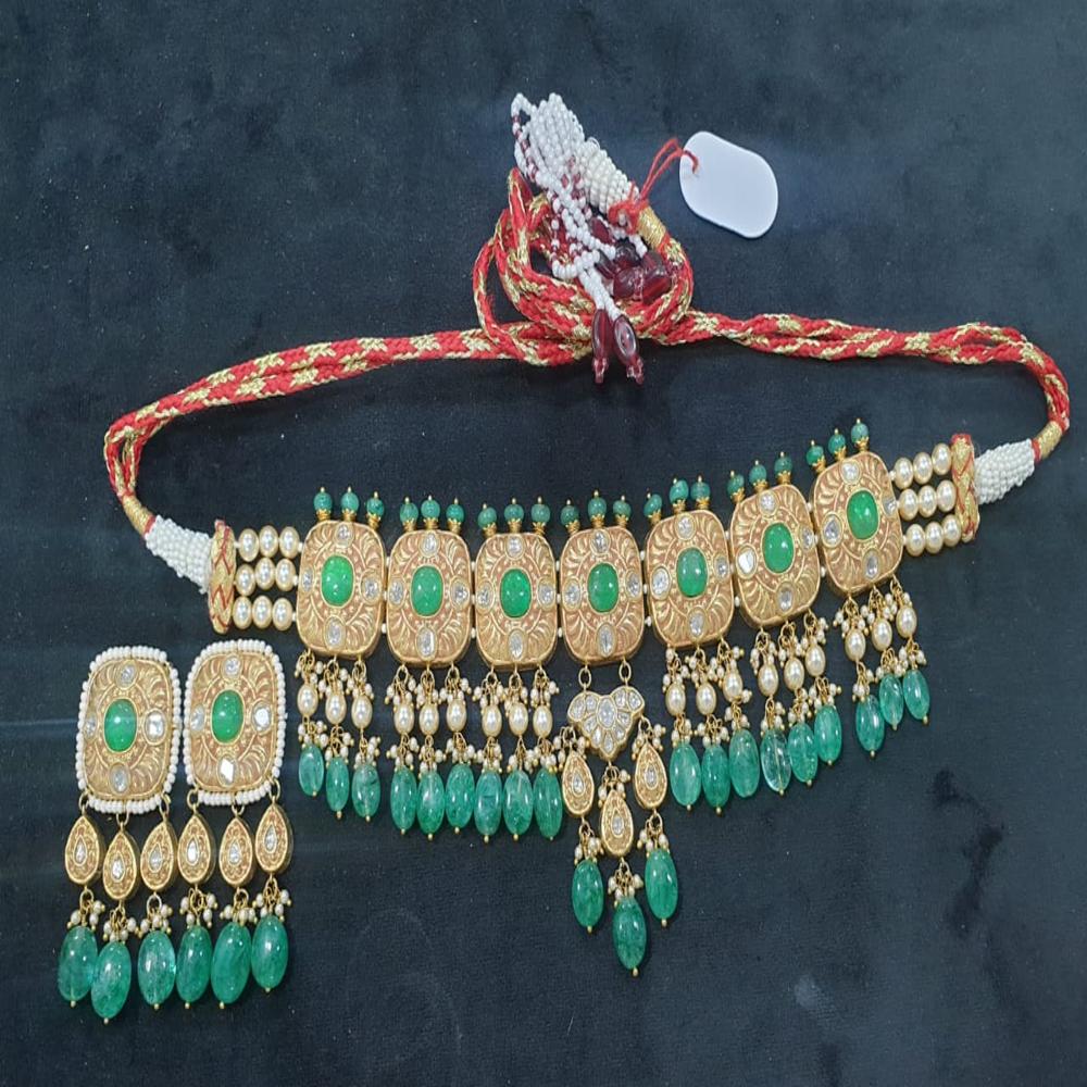 22kt Green Pota Set with Real Polki Diamond