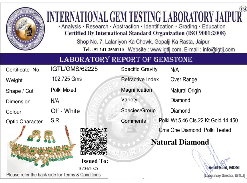 22kt Green Pota Set with Real Polki Diamond