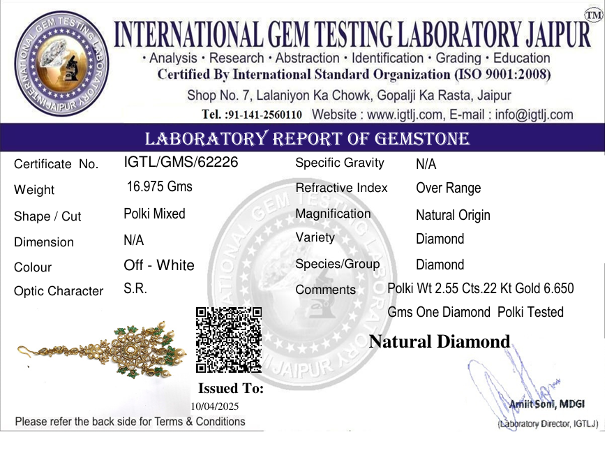 22kt Tiyani All white Tikka with Real Diamond polki