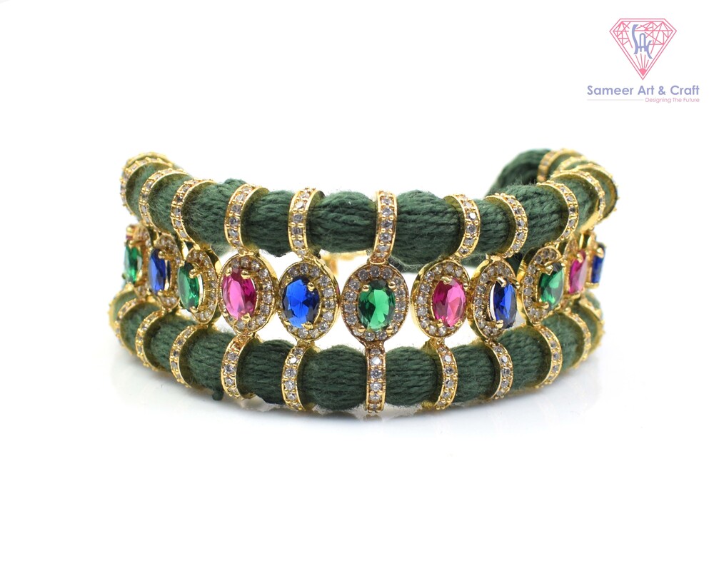 Pave Diamond Ruby Emerald Sapphire Thread Bracelet