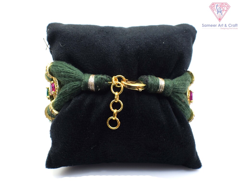Pave Diamond Ruby Emerald Sapphire Thread Bracelet - Color: Multicolor