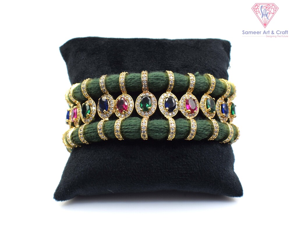 Pave Diamond Ruby Emerald Sapphire Thread Bracelet - Color: Multicolor