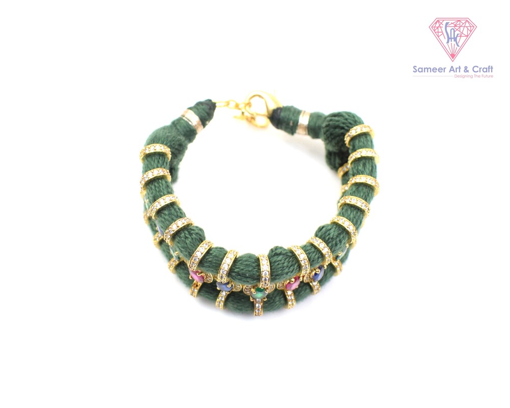 Pave Diamond Ruby Emerald Sapphire Thread Bracelet - Color: Multicolor
