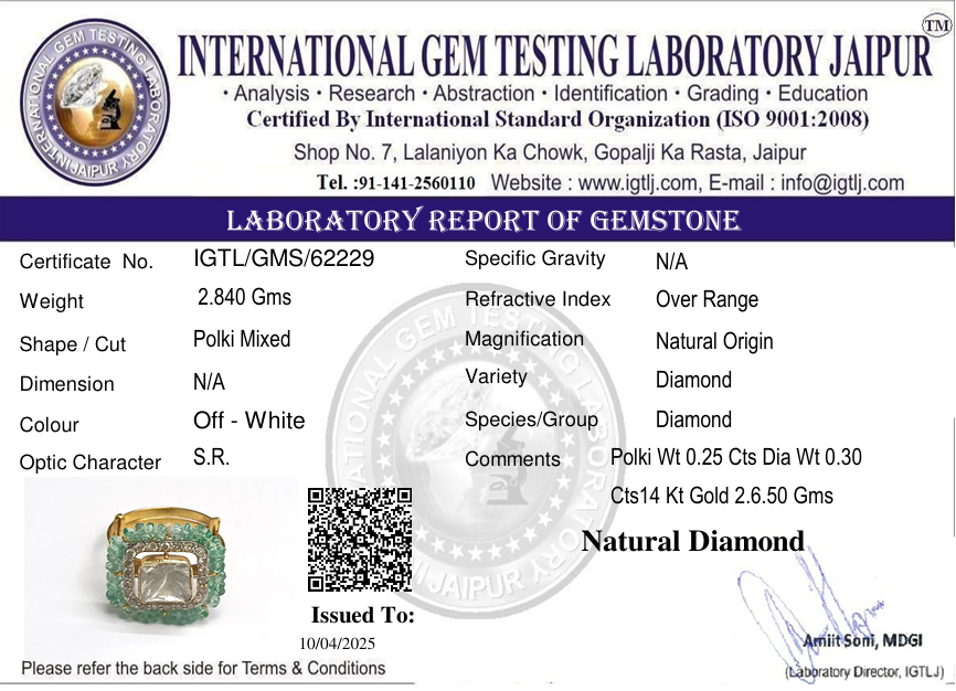 14kt Open Polki Ring with Natural Diamond and Polki