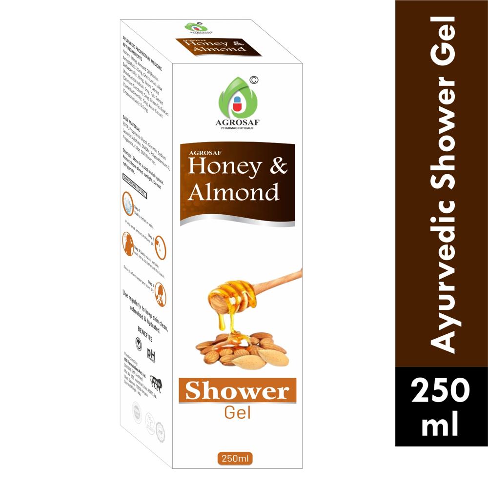 AGROSAF HONEY & ALMOND SHOWER GEL - *honey 50mg *almond Oil 20mg *ghritkumari 20mg *neem 5.0mg *tulsi 5.0mg *green Tea 5.0mg *kesar 0.5mg.