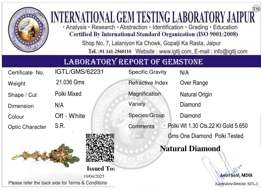 22kt Tyani Navratan Tika with natural Uncut Polki