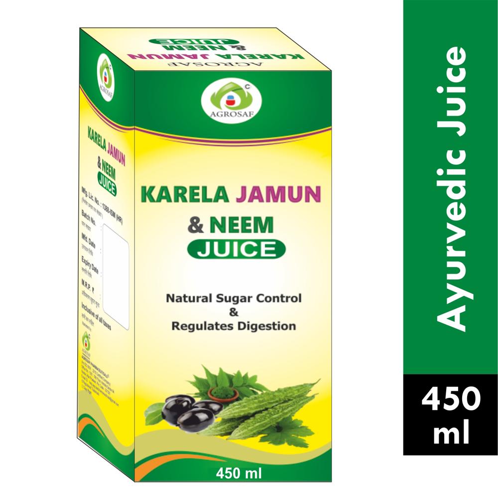 AGROSAF KARELA,JAMUN & NEEM JUICE 450 ML - NEEM 200MG,KARELA 750MG,JAMUN 1000MG,GUDMAR 200MG,METHI 200MG