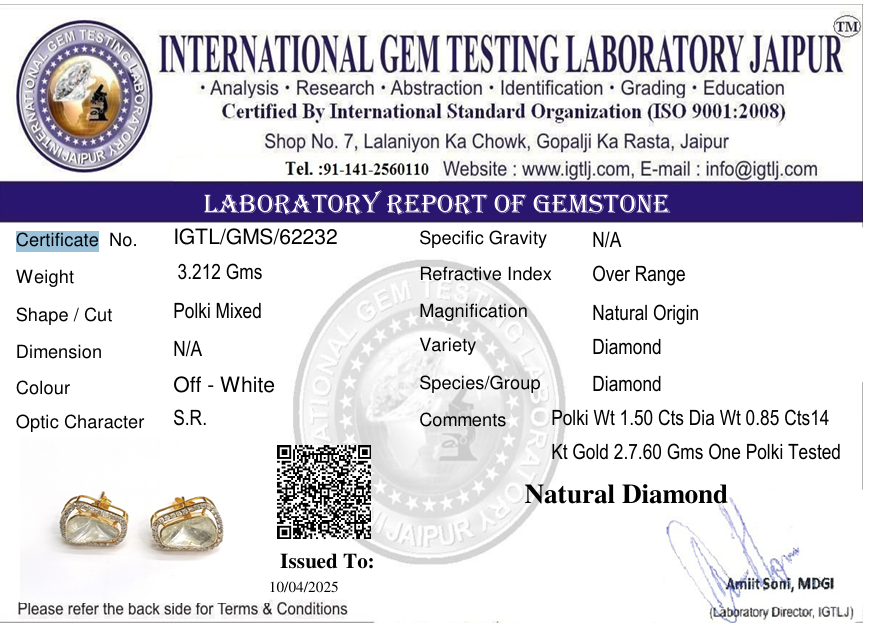 14kt Stylish open Polki Diamond Earring