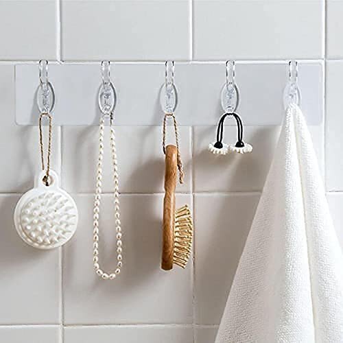 Plastic Transparent 5 Hook - Stainless Steel, Different Sizes - Round Utility Hooks For Keys, Hats, Bags | Easy Manual Installation, Sleek Modern Design