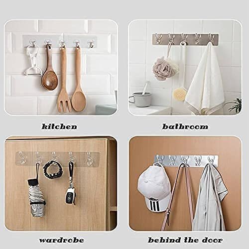 Plastic Transparent 5 Hook - Stainless Steel, Different Sizes - Round Utility Hooks For Keys, Hats, Bags | Easy Manual Installation, Sleek Modern Design