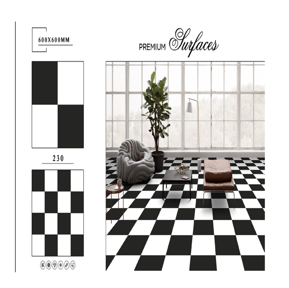 600 X 600 POLISHED VITRIFIED BLACK & WHITE TILES