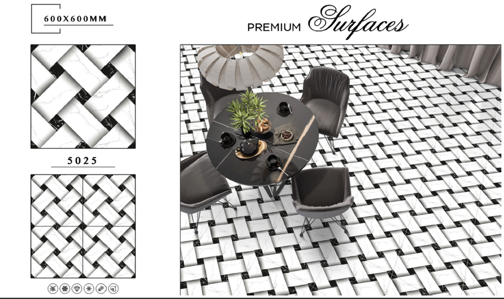 600 X 600 POLISHED VITRIFIED BLACK & WHITE TILES