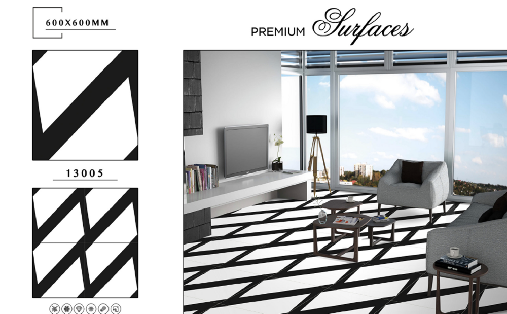600 X 600 POLISHED VITRIFIED BLACK & WHITE TILES