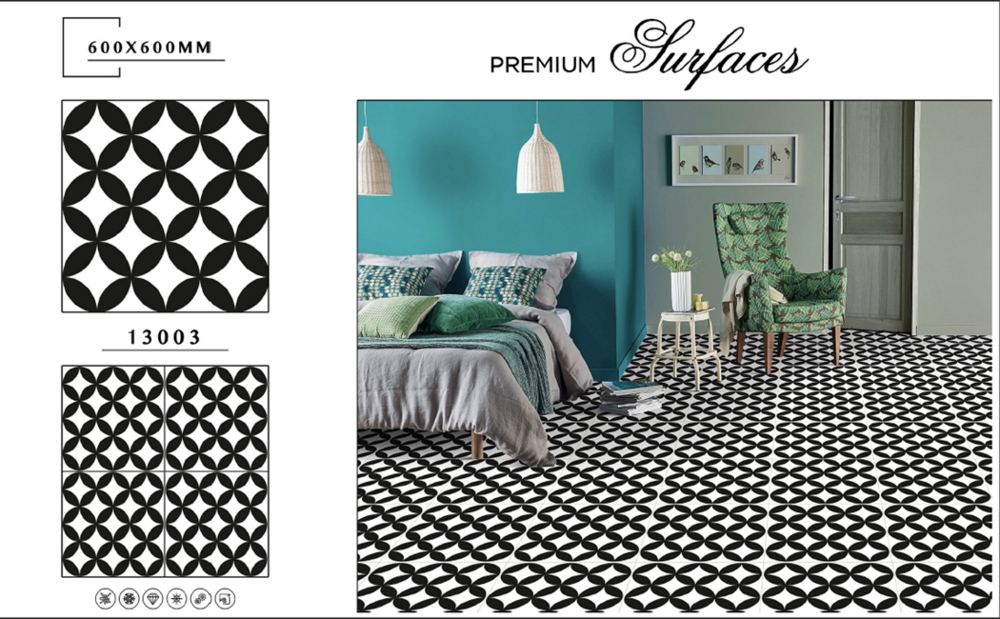600 X 600 POLISHED VITRIFIED BLACK & WHITE TILES