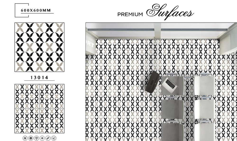 600 X 600 POLISHED VITRIFIED BLACK & WHITE TILES