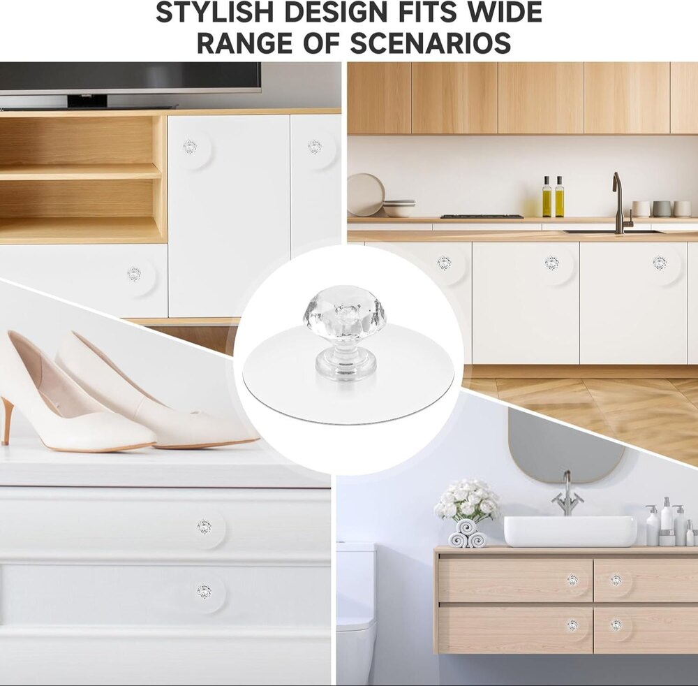 Transparent Self Adhesive Wall Hook Diamond Shape Drawer Knobs - Acrylic Material, Different Sizes, Diamond Shape Design, Easy Installation