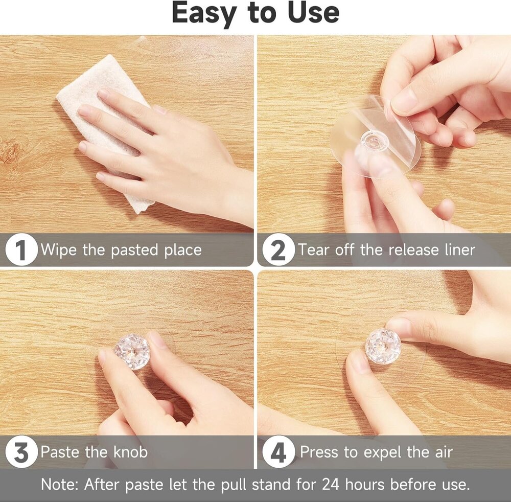 Transparent Self Adhesive Wall Hook Diamond Shape Drawer Knobs - Acrylic Material, Different Sizes, Diamond Shape Design, Easy Installation