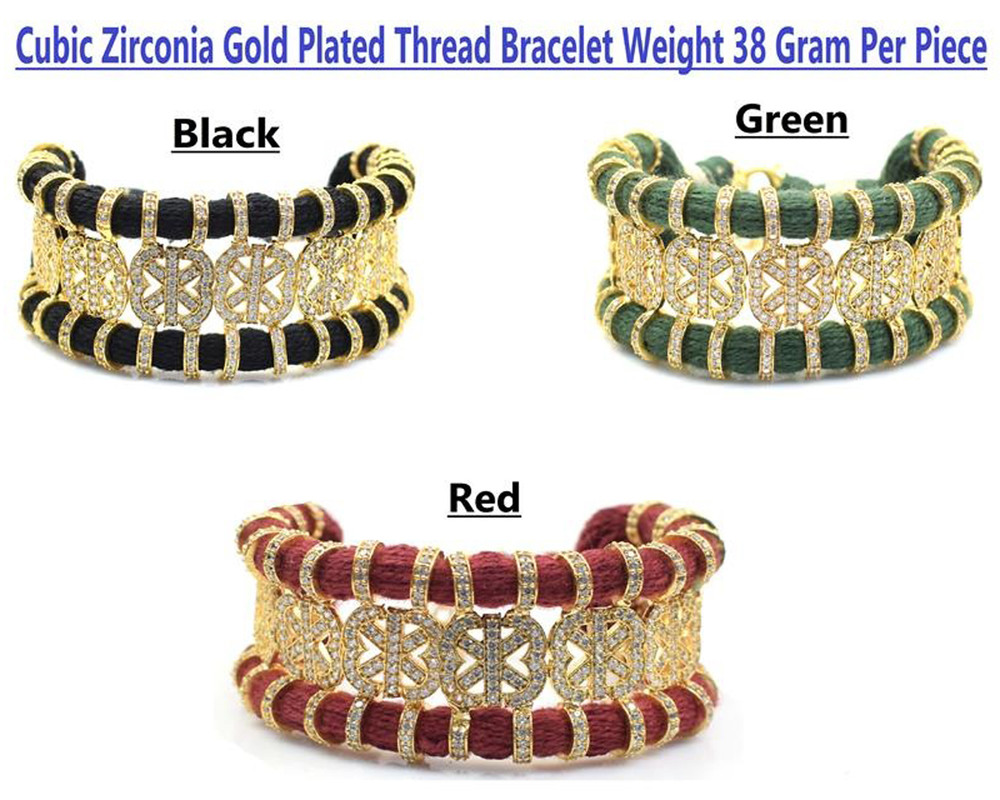 Pave American Diamond Handmade Gold Plated Thread Bracelet