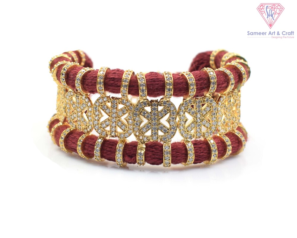 Pave American Diamond Handmade Gold Plated Thread Bracelet