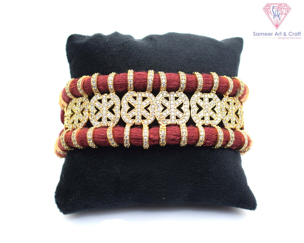 Pave American Diamond Handmade Gold Plated Thread Bracelet