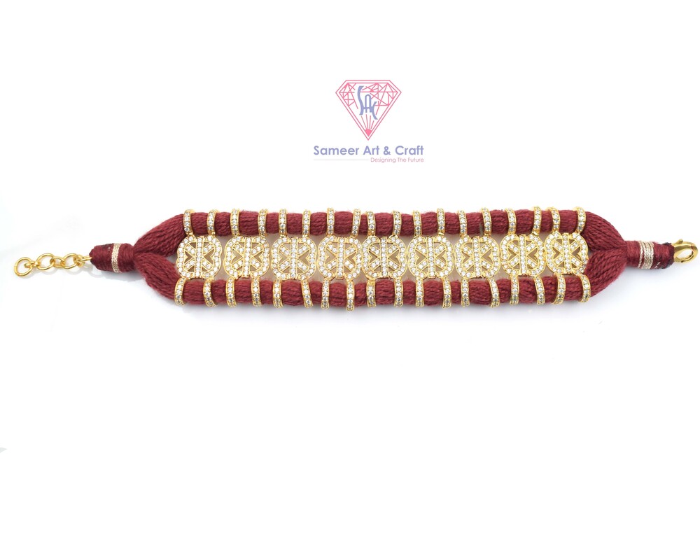 Pave American Diamond Handmade Gold Plated Thread Bracelet