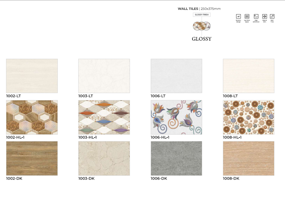 250 X 375 CERAMIC GLOSSY WALL TILES