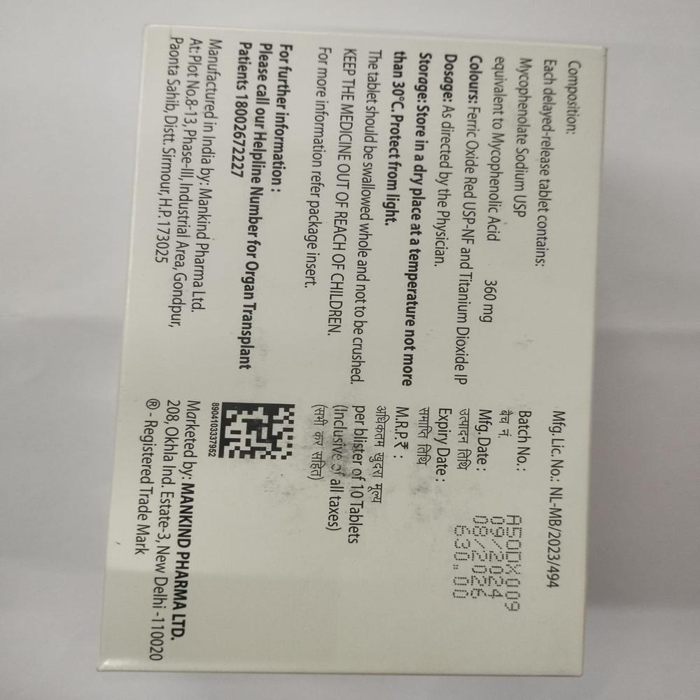 Mycept-S 360mg (Mycophenolic Acid Delayed-Release Tab USP 360mg)