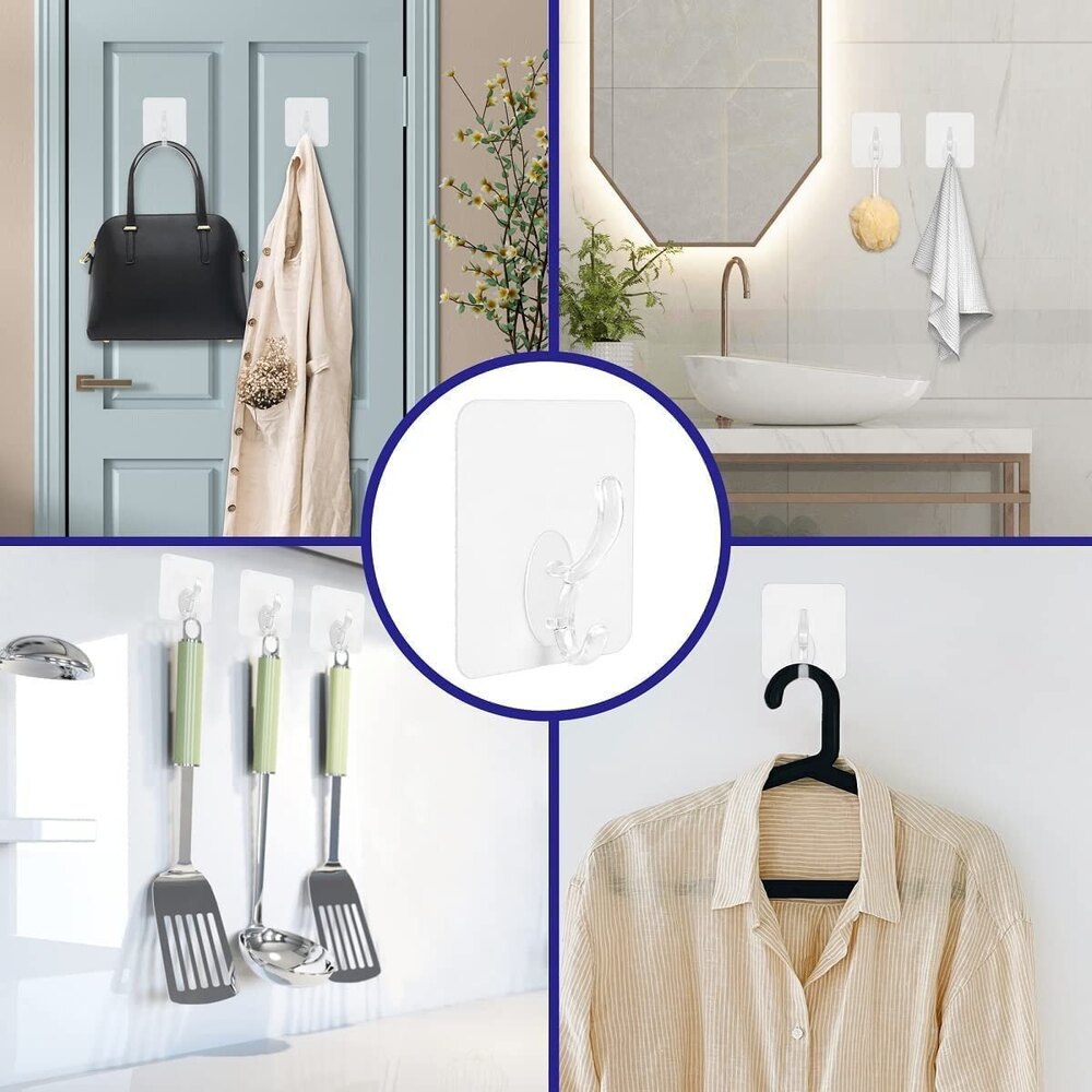 Multipurpose Self Adhesive Wall Hook - Durable Plastic, 7x7 Cm | Ideal For Coats, Bags, Towels, Keys - Easy Manual Installation