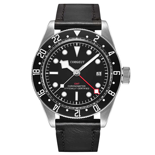 41 MM Corgeut Black Dial Date GMT Sport Watch