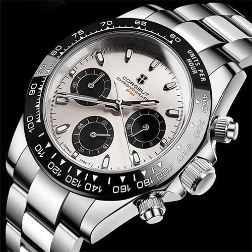 Corgeut Luxury Stainless Steel VK63 40mm Day Tona Luminous Hands Chronograph Men Custom Own Logo Wristwatch Quartz Watch