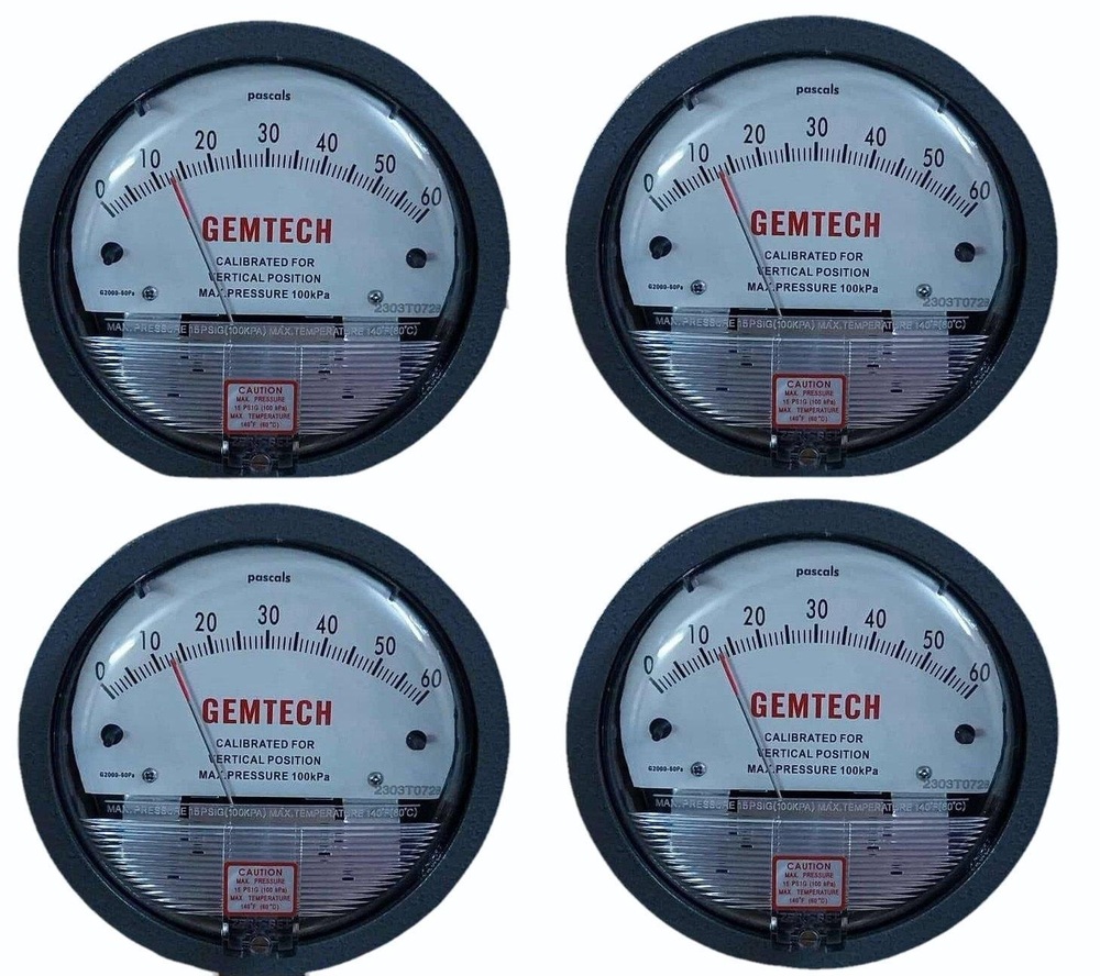 GEMTECH Differential Pressure Gauge Range 0-60 Pascal