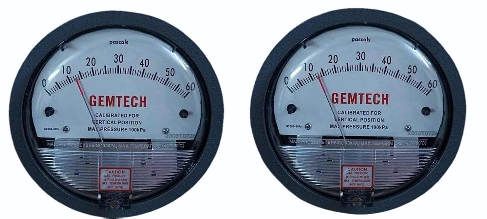 GEMTECH Differential Pressure Gauge Range 0-60 Pascal