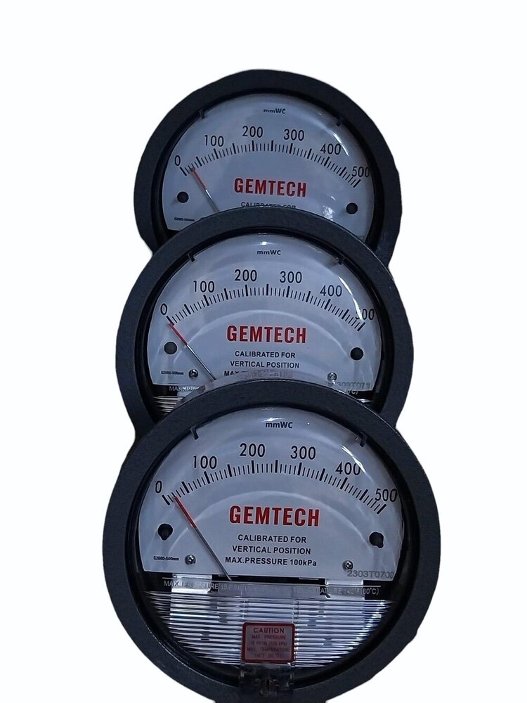 Gemtech Differential Pressure Gauge Range 0-500 Mm