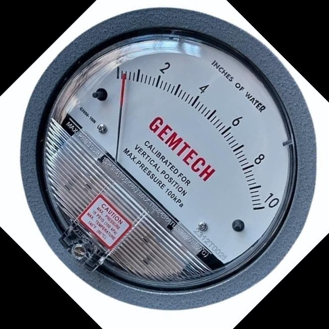 GEMTECH Differential Pressure Gauge Range 0-10 Inches
