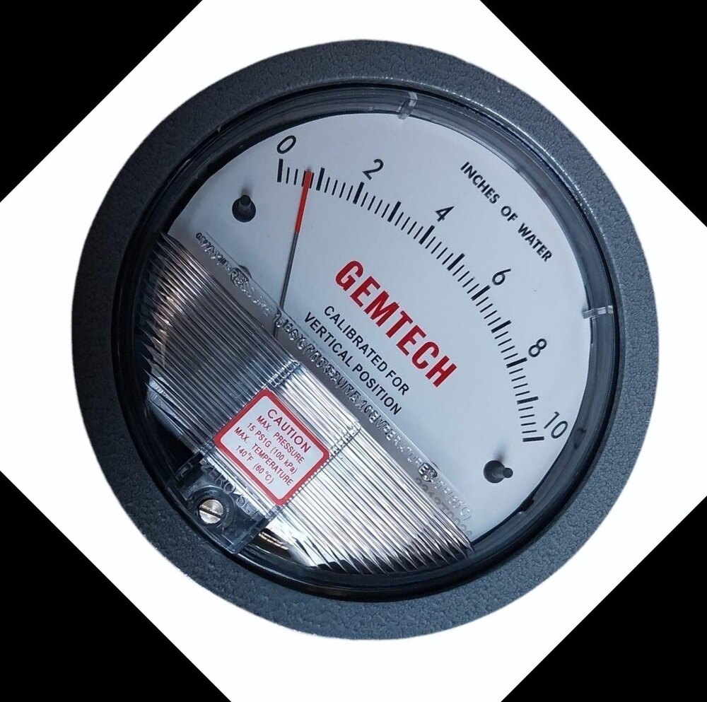 GEMTECH Differential Pressure Gauge Range 0-10 Inches