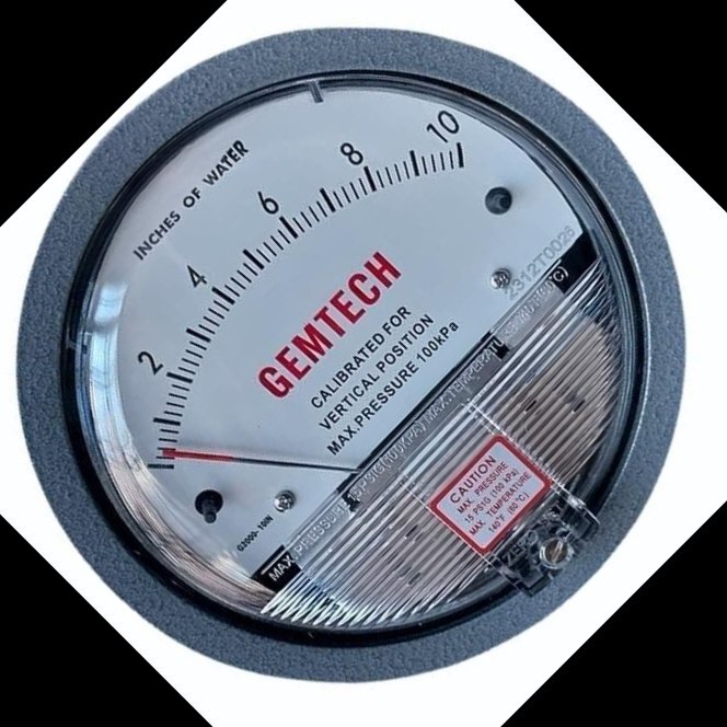 GEMTECH Differential Pressure Gauge Range 0-10 Inches