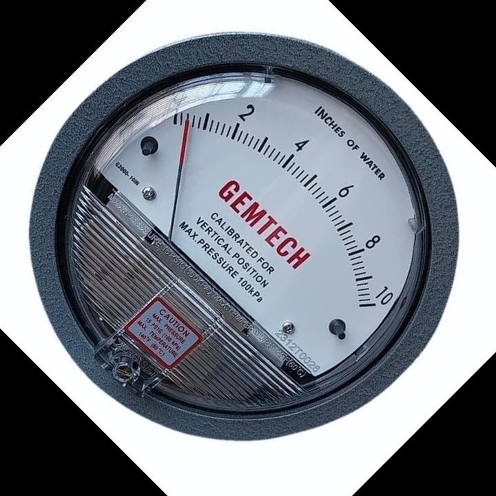 GEMTECH Differential Pressure Gauge Range 0-10 Inches