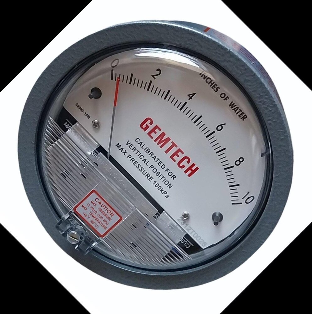 GEMTECH Differential Pressure Gauge Range 0-10 Inches