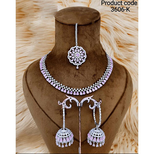 3606-K American Diamond Necklace Set - Color: Multicolor